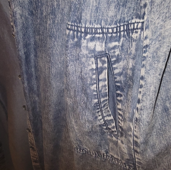 Soft Surroundings Maxi Acid-Wash Chambray Buttondown Dress Tencel Size PL - Picture 3 of 4
